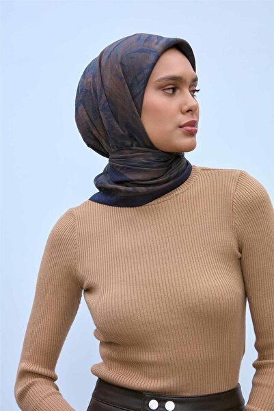 Silk Home Κασκόλ από μείγμα βισκόζης και βελορά, σκούρο μπλε με πράσινο-μουστ...