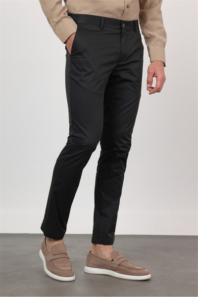 İmza Μαύρο Βαμβακερό Παντελόνι Chino με Πλαϊνή Τσέπη, Στενή Γραμμή 1003260168