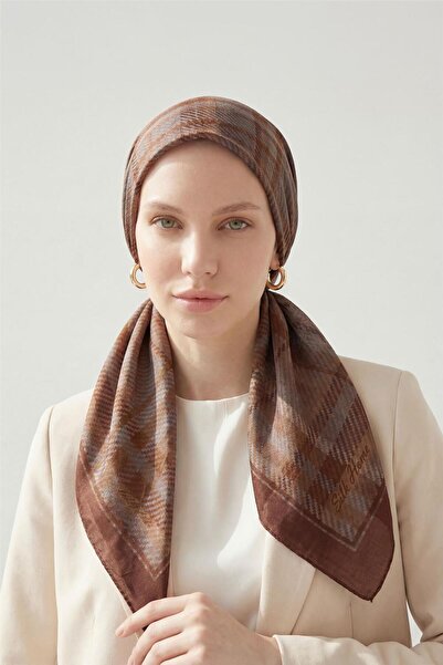 Silk Home Κασκόλ βισκόζης βελόρα με καρό σχέδιο για όλες τις εποχές, καφέ μπο...