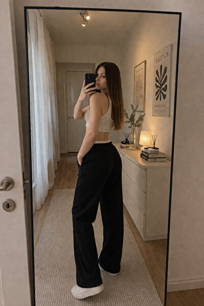 Winmoda34 PANTALONI DE DAMĂ DIN MATERIAL TEXTIL, CU TALIE DECORATĂ, CU ȘNUR, ...