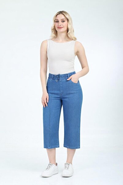 EYLÜL GİYİM Γυναικείο τζιν κάπρι με φαρδιά μπατζάκια