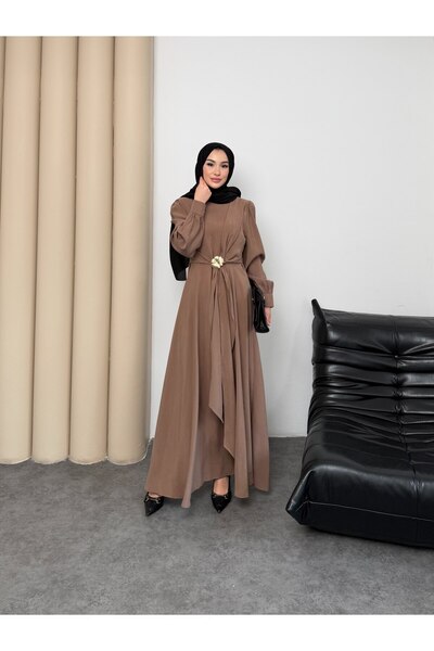 MVK MAVEKA COLLECTİON فستان من قماش التينسل مع تفاصيل بروش