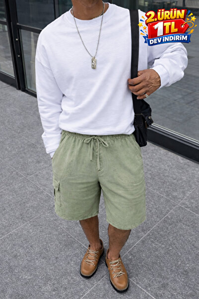 DAMGA JEANS Ανδρικό καλοκαιρινό σορτς Cargo Pocket Regular A.Green από λινό