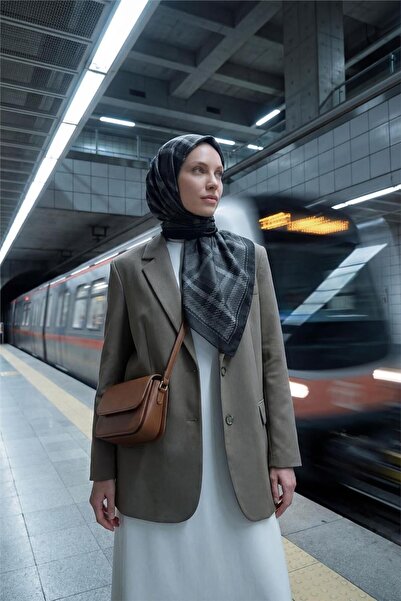 Silk Home Κασκόλ βισκόζης βελόρα με καπνιστό καρό σχέδιο, αντιολισθητικό, 90x90