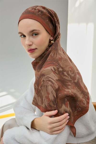 Silk Home Κασκόλ Βισκόζη Βελούδινο Χάλκινο Καφέ Τέσσερις Εποχές 90x90