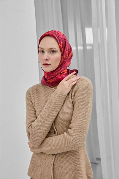 Silk Home Κασκόλ Βισκόζης Velora Βουργουνδίας Four Seasons 90x90