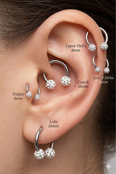 NARKİSSOS Titanyum Taşlı Piercing,Tragus,Helix,Kulak,Kıkırdak,Flat,Conch,Duda...