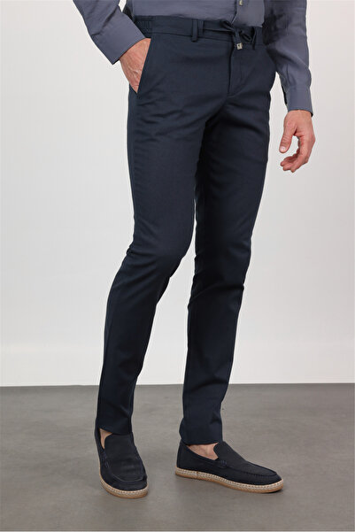 İmza Μπλε ναυτικό παντελόνι jogger με πλαϊνή τσέπη, λινό μείγμα, στενή εφαρμο...