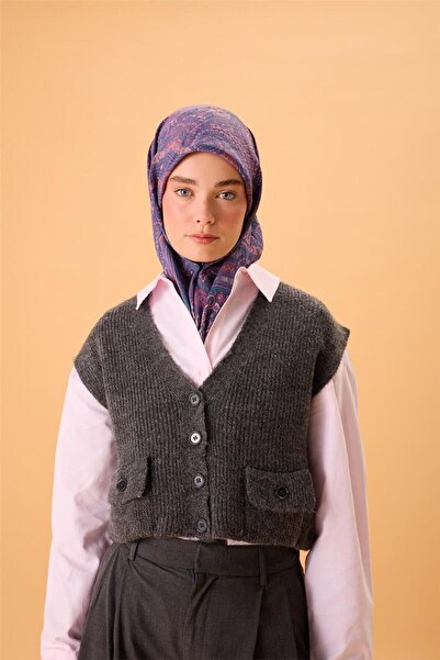 Silk Home Κασκόλ από βισκόζη με μείγμα βελόρα, μωβ-σολομόν, πράσινο με σχέδιο...