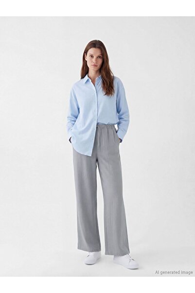 LC Waikiki Lcw Modest Gray Women's Wide Leg Pants with Elastic Waist