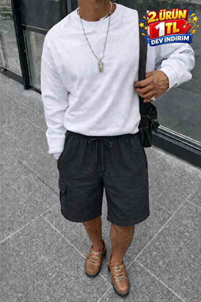 DAMGA JEANS Ανδρικό καλοκαιρινό σορτς Cargo Pocket Regular σε μαύρο λινό χρώμα