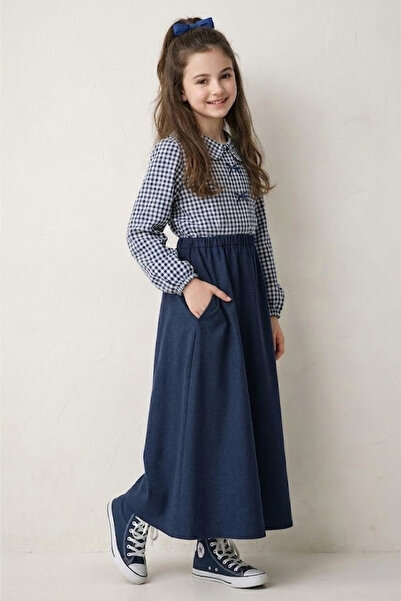 Angel&Co. Girls Clothing Κοριτσίστικη φούστα Indigo με μπλε καρό πουκάμισο