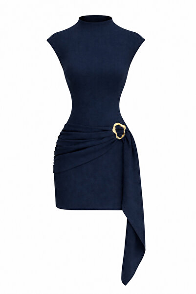 Edela Γυναικείο φόρεμα με ψηλό γιακά, λεπτομέρεια με αγκράφα και ζώνη που τον...