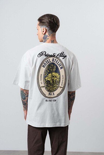 Respire Ανδρικό T-Shirt Oversize με Ιδιωτική Στάμπα Εκρού