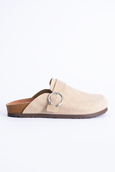 Polomia Comfort Women's Ring Buckle Closed Toe Suede Cork Sole Daily Slippers