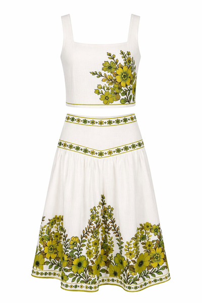 HAZELANNA Πράσινο φλοράλ σετ μπλούζας και φούστας με διακοσμητικό τελείωμα