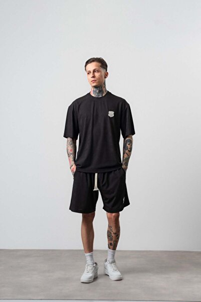 Respire Men's Route 07 Arma Detailed Regular Fit T-Shirt Shorts Set Black