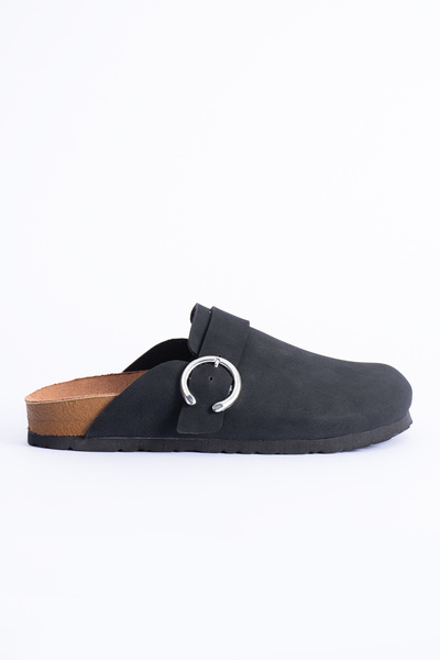 Polomia Comfort Women's Ring Buckle Closed Toe Suede Cork Sole Daily Slippers