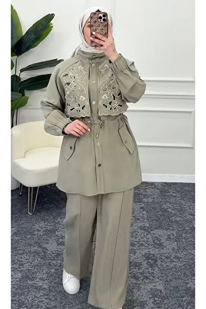 MODA S&S BZLİNE Laser-Cut Floral Embroidery Detailed Loose Cut Hijab Suit – K...