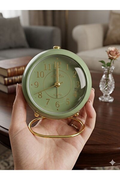 Duru Dijital Gold Retro Quartz Sessiz Ve Işıklı Dekoratif Masa Saati,Çalar Sa...