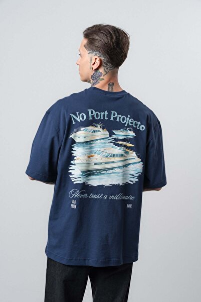 Respire Erkek No Port Baskılı Oversize T-Shirt Lacivert