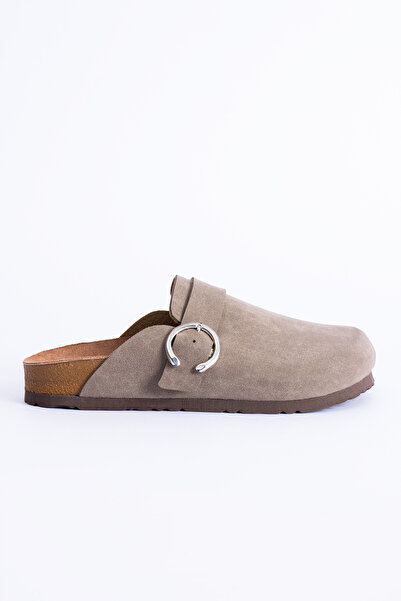 Polomia Comfort Women's Ring Buckle Closed Toe Suede Cork Sole Daily Slippers
