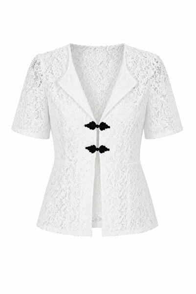 HAZELANNA Λευκό δαντελένιο μπουφάν με αξεσουάρ κουμπιών