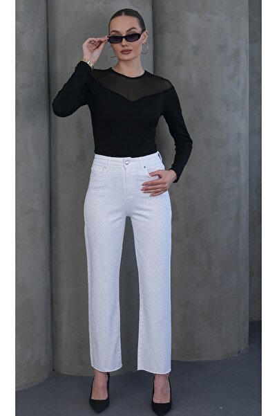 Rich Star Glitter Detailed Pipe Leg Laser Jeans