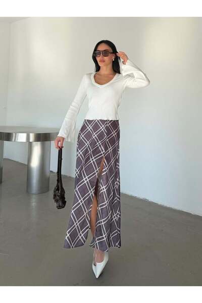 myd Geometric Patterned Satin Skirt - Smoked