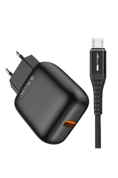 JELLICO Φορτιστής USB-A με καλώδιο micro USB 18W Γρήγορη Φόρτιση 3.0 Μαύρο
