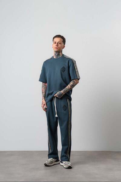 Respire Men's Regular Fit Tracksuit Set with Stripe Detail Petrol