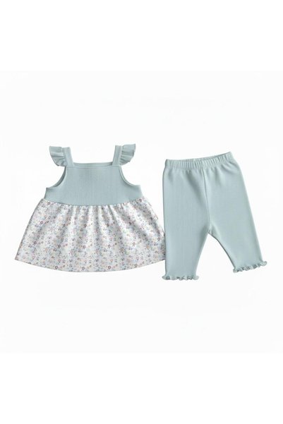 KOÇAR BEBEK Girls' Summer Set with Straps and Tights for Ages 1-4
