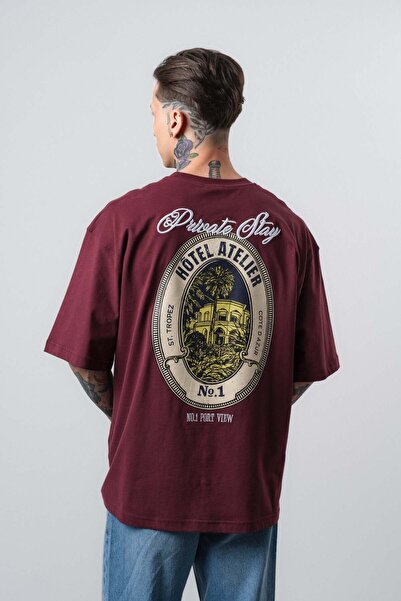 Respire Ανδρικό T-Shirt με ιδιωτικό στάμπα σε μεγάλο μέγεθος Vişne