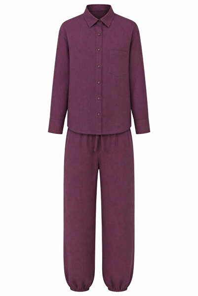 HAZELANNA Σετ Πουκάμισο-Τζόγκερ σε χρώμα Δαμασκηνί