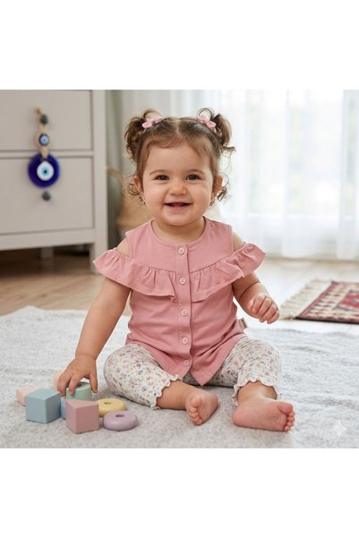 KOÇAR BEBEK Girls' Summer Set with Straps and Tights for Ages 1-4