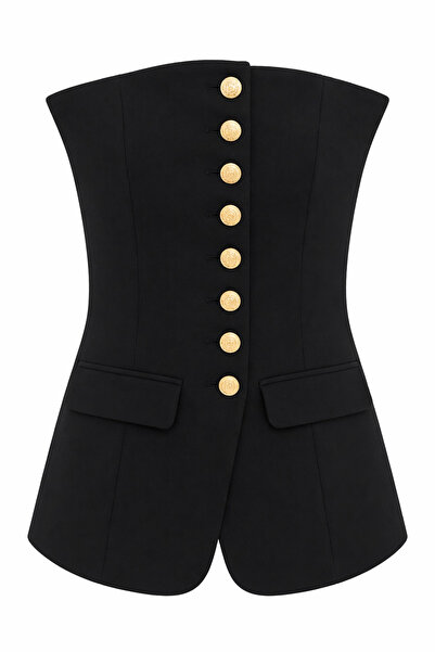 HAZELANNA Μαύρο στράπλες γιλέκο με χρυσά κουμπιά