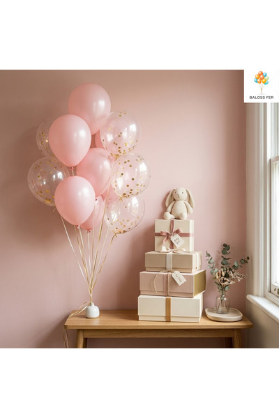 baloss fer Pembe Gold Konfeti Balon Seti 10’lu Baby Shower Parti Süsü Dekor