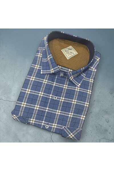 EREN STYLE Λινό κλασικό πουκάμισο από 100% βαμβάκι με κοντά μανίκια και αντιι...