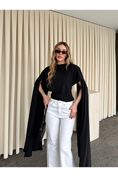 Laluvia Μαύρη μπλούζα με σανίδα στον ώμο - 1030