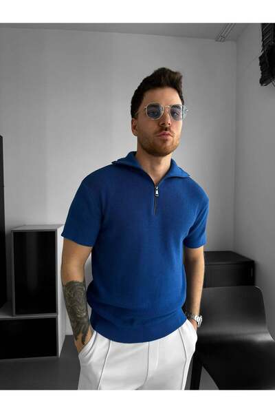 elkumoda Ανδρικό μπλουζάκι Old Money με μισό φερμουάρ και λαιμόκοψη πόλο, στε...