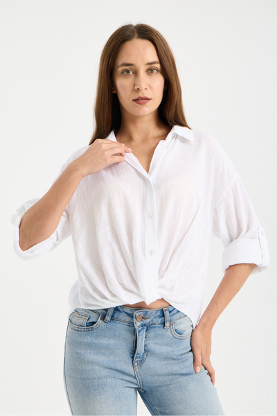 jöns since 1997 Γυναικείο βαμβακερό πουκάμισο με αυτο-διπλωνόμενα μανίκια