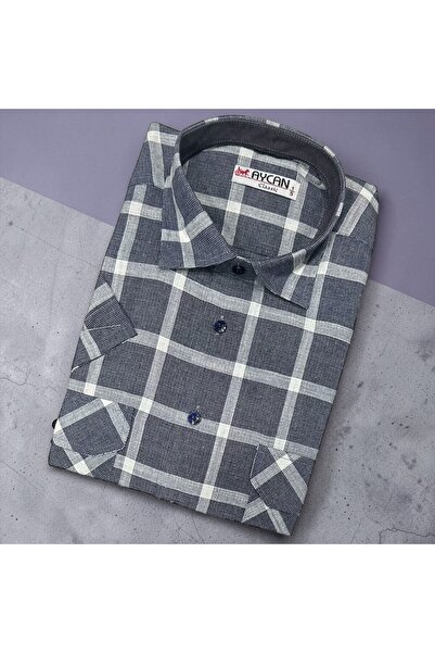 EREN STYLE Λινό κλασικό πουκάμισο από 100% βαμβάκι με κοντά μανίκια και αντιι...