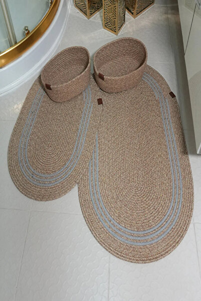 Bilgiçler Tekstil Ψάθινο χαλάκι μπάνιου από γιούτα μεγάλου μεγέθους, σετ 2 τε...