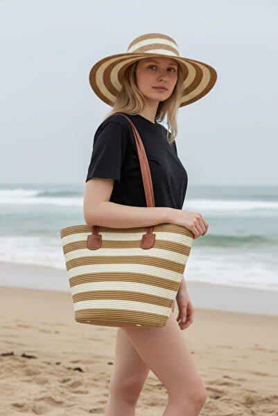 Aware Time Ψάθινο καπέλο Fedora & Ψάθινη τσάντα παραλίας Σετ 2 τεμαχίων