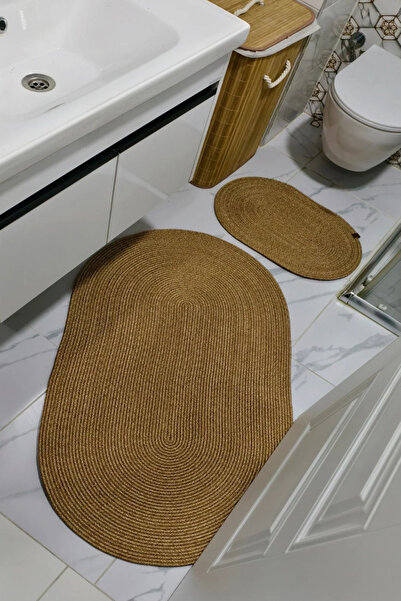 Bilgiçler Tekstil Ψάθινο χαλάκι μπάνιου από γιούτα μεγάλου μεγέθους, σετ 2 τε...