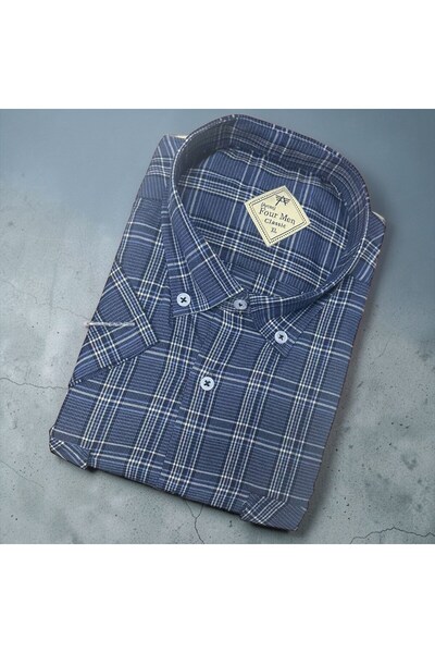 EREN STYLE Λινό κλασικό πουκάμισο από 100% βαμβάκι με κοντά μανίκια και αντιι...