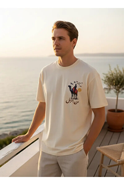 CANMODA Μπλουζάκι Unisex σε μπεζ χρώμα, μεγάλου μεγέθους, με έθνικ σχέδιο ερή...