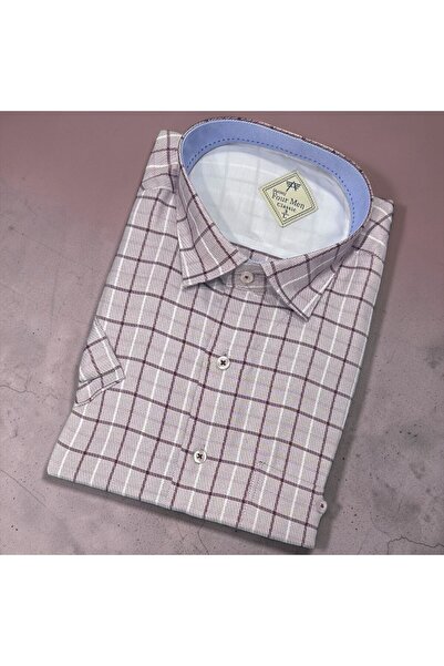 EREN STYLE Λινό κλασικό πουκάμισο από 100% βαμβάκι με κοντά μανίκια και αντιι...