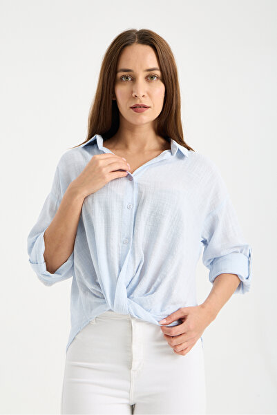 jöns since 1997 Γυναικείο βαμβακερό πουκάμισο με αυτο-διπλωνόμενα μανίκια