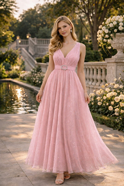 Divin store Κομψό φόρεμα από οργαντίνα σε χρώμα σάπιο ροζ με πουά.